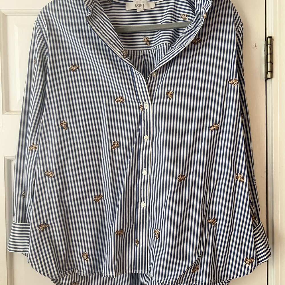 LOFT Navy and White Striped Shirt